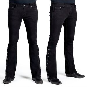 New Wornstar Mens Hellraiser Side Button Jeans Slim Bootcut Black Size 28
